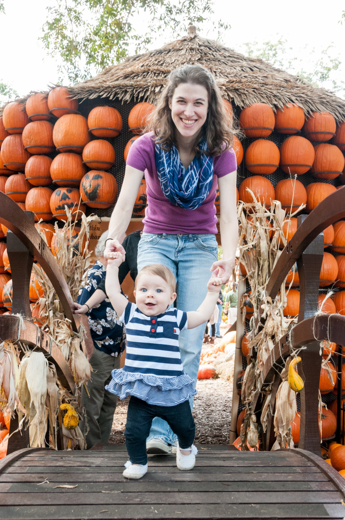 Briget and Alisa crossing the bridge out of the pumpkin village.